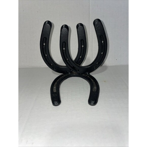 Handmade Cast-Iron horseshoe candle holder book end shelf home decor, black - Picture 1 of 7